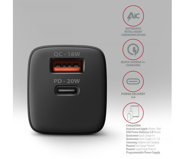 Axagon ACU-PQ20, 20W, 2x port, PD3.0/PPS/QC4+/AFC/Apple - 1353455 - zdjęcie 5